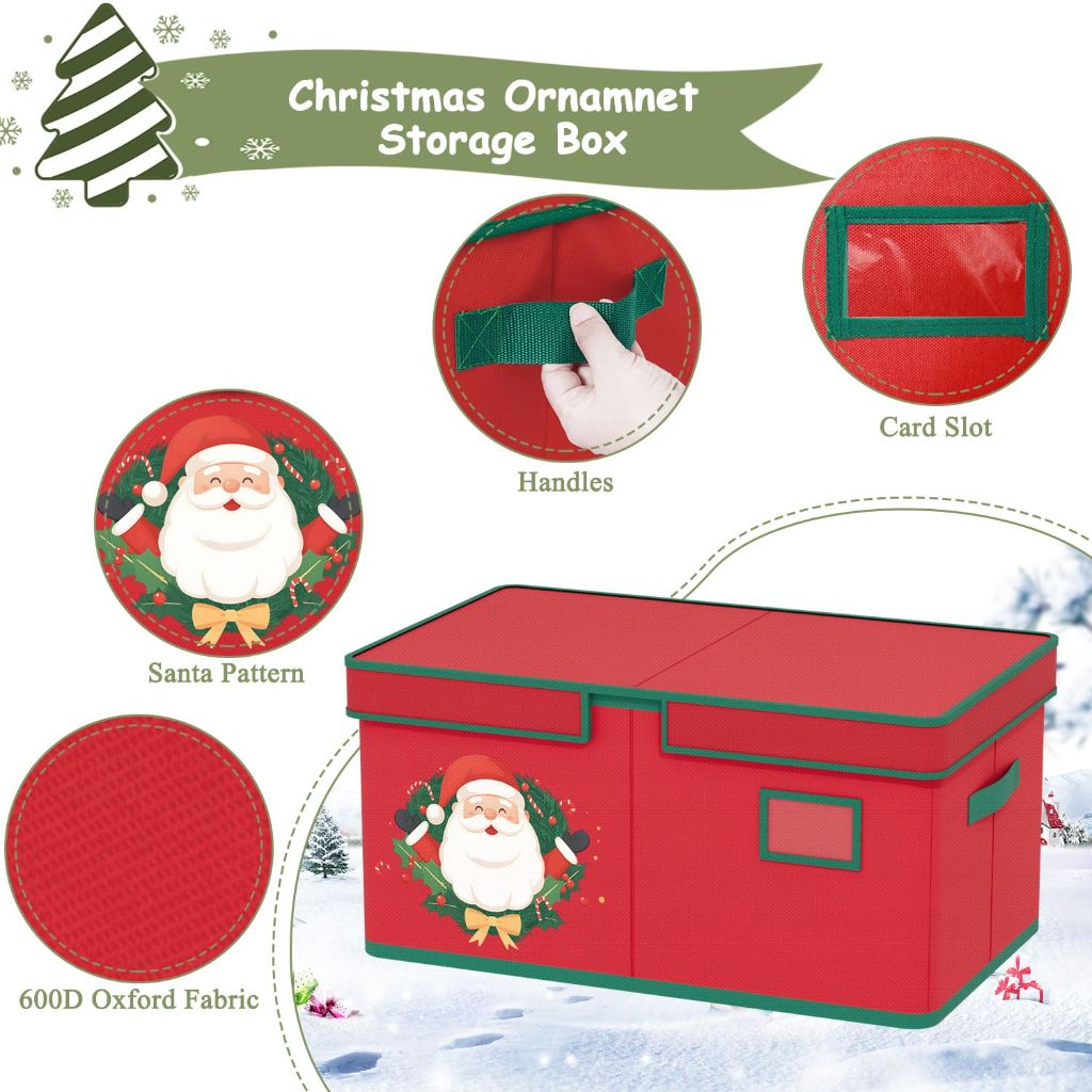 ROMANKAS Christmas Ornament Organizer Storage Box with Adjustable Divider, Fits 72 3" Ornaments