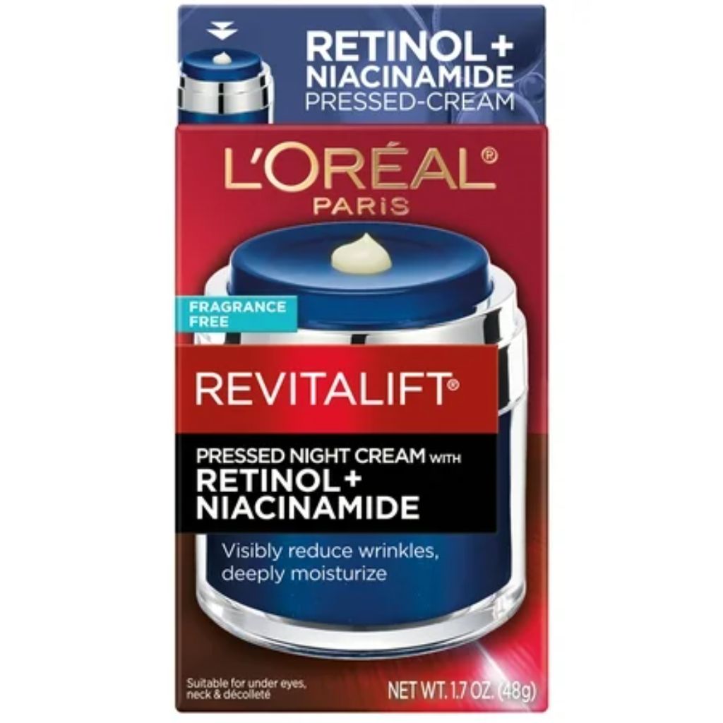 L'Oreal Paris Revitalift Pressed Night Cream with Retinol + Niacinamide Anti-Aging Cream,  1.7 oz