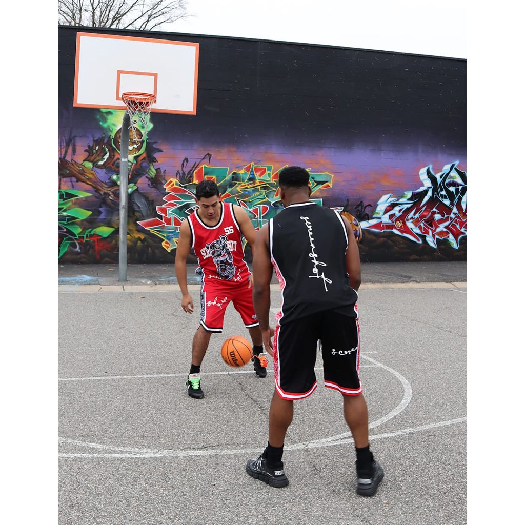 SZ S, SCREENSHOT-SS1122 Men's Premium Hip-Hop Urban Streetwear Fashion Basketball Mesh Shorts | Red