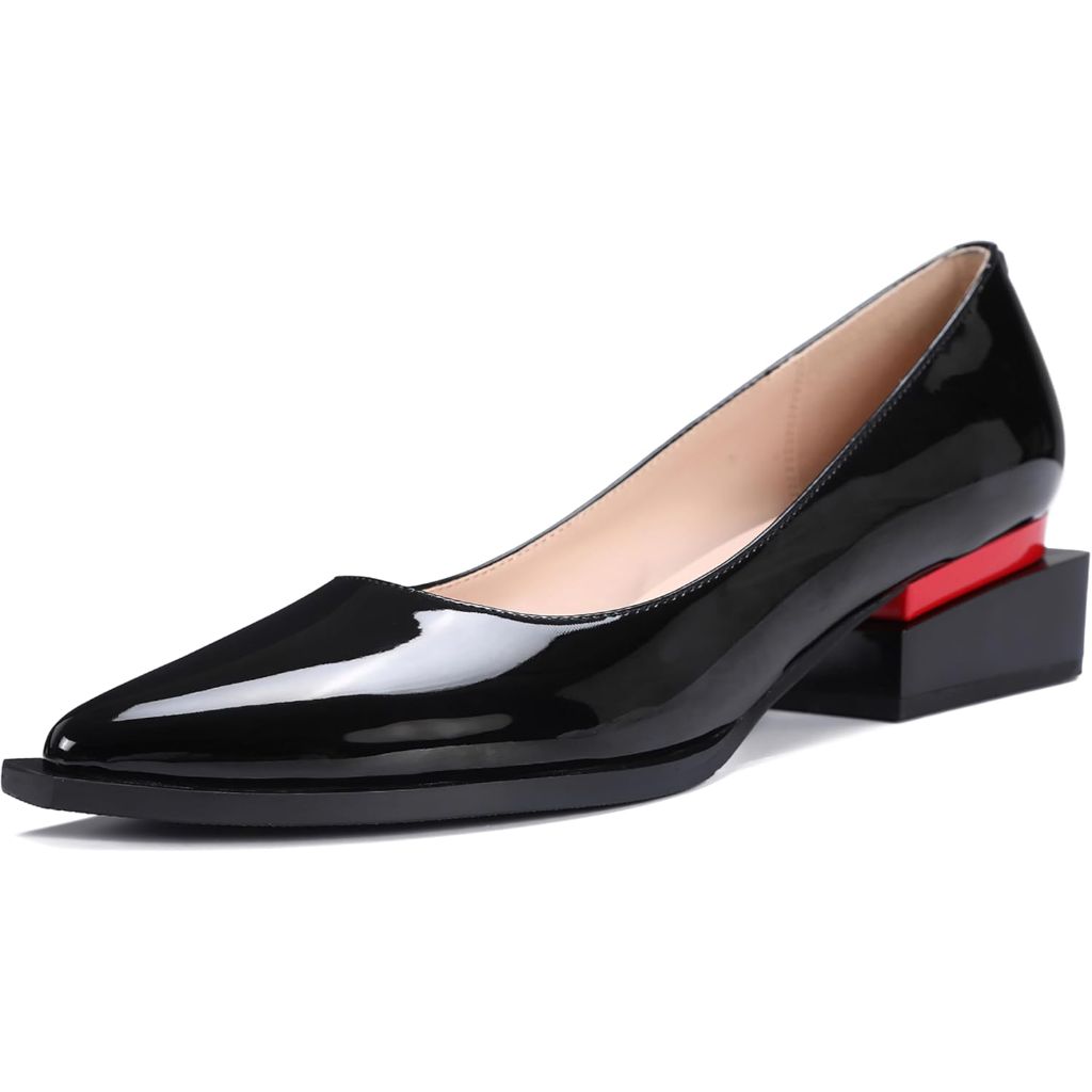 Womens Dressy Flats, Pointed Toe Chunky Heel Pumps with Arch Support, Comfortable Dress Shoes for Women