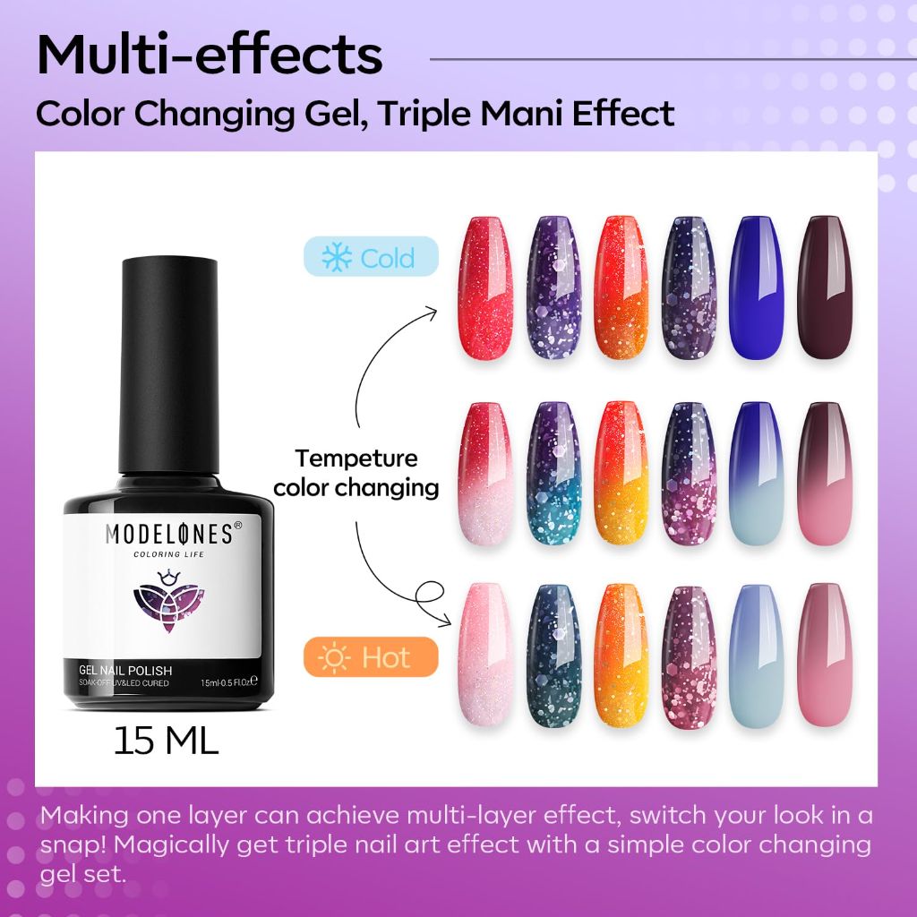 modelones Glitter Soak-Off UV Gel Polish - Midnight Blue Purple, #0659