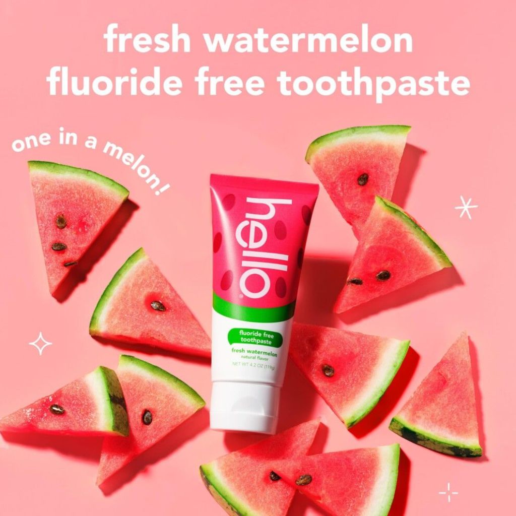 Hello Smiling Shark and Fresh Watermelon Fluoride Free Kids Toothpaste Pack  Includes 4.2 Oz Smiling Shark Kids Fluoride Free Toothpaste and 4.2 Oz Fl