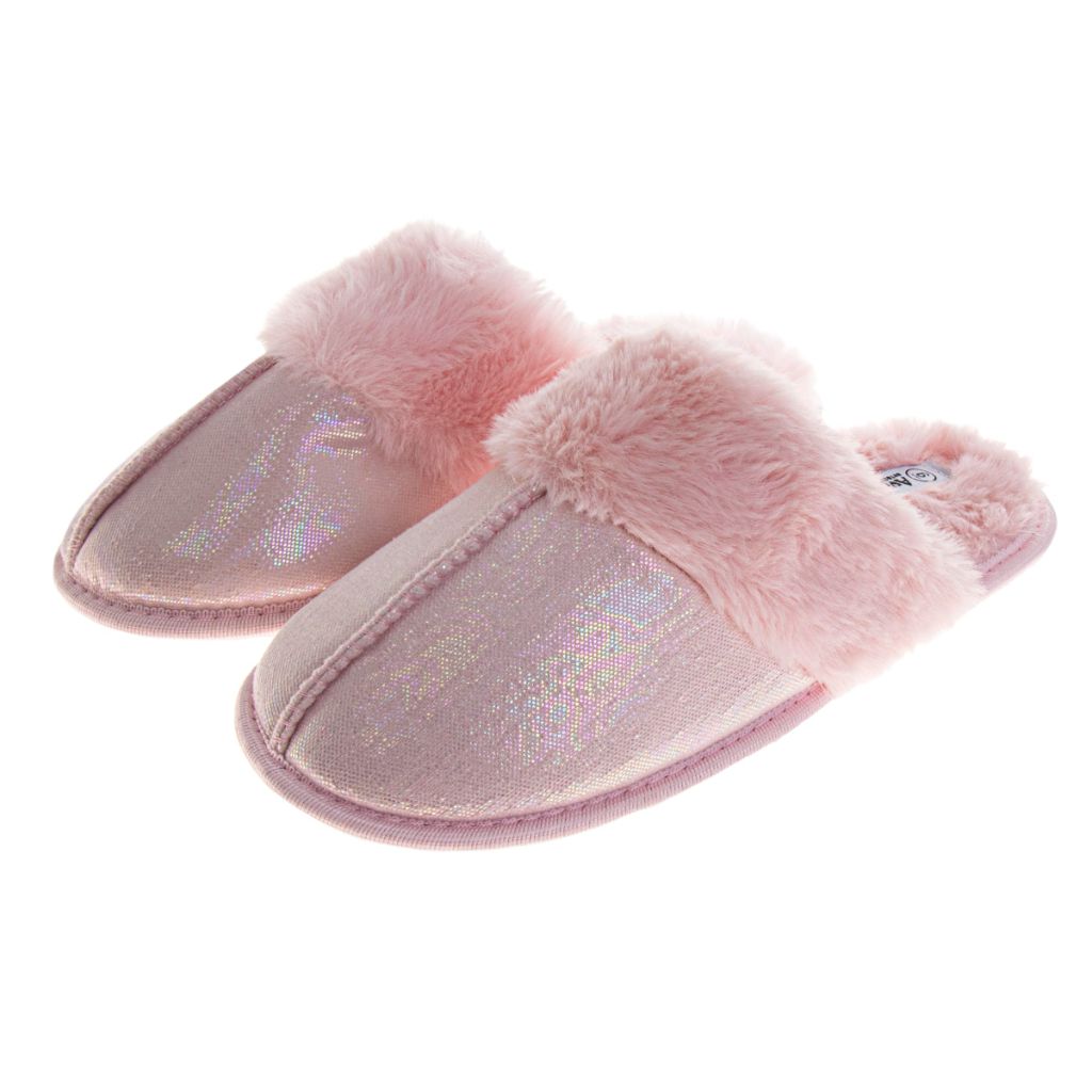 SZ 5, Avalanche Womens Fuzzy Slippers - Pink Metallic