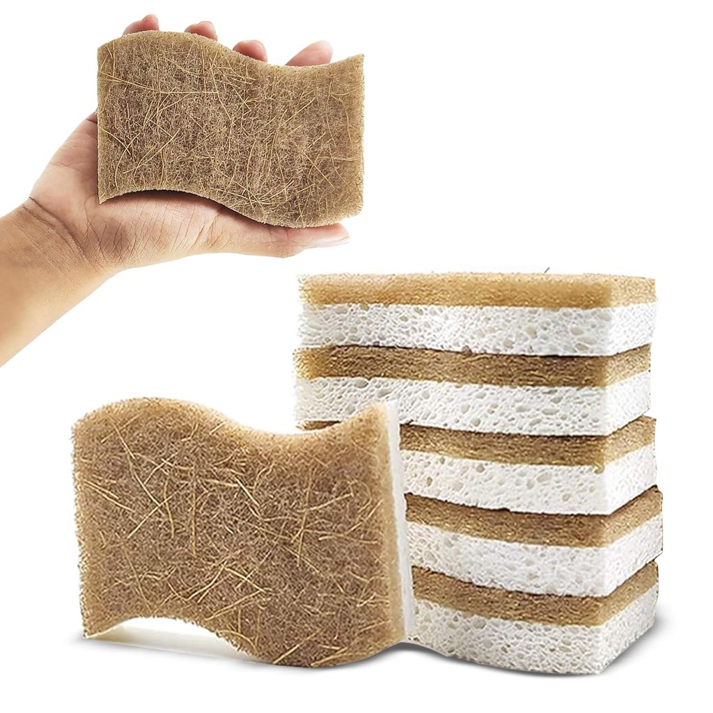 Lubrima Biodegradable Natural Kitchen Sponges - Compostable Dish Sponge Scrubber, 6 Pack