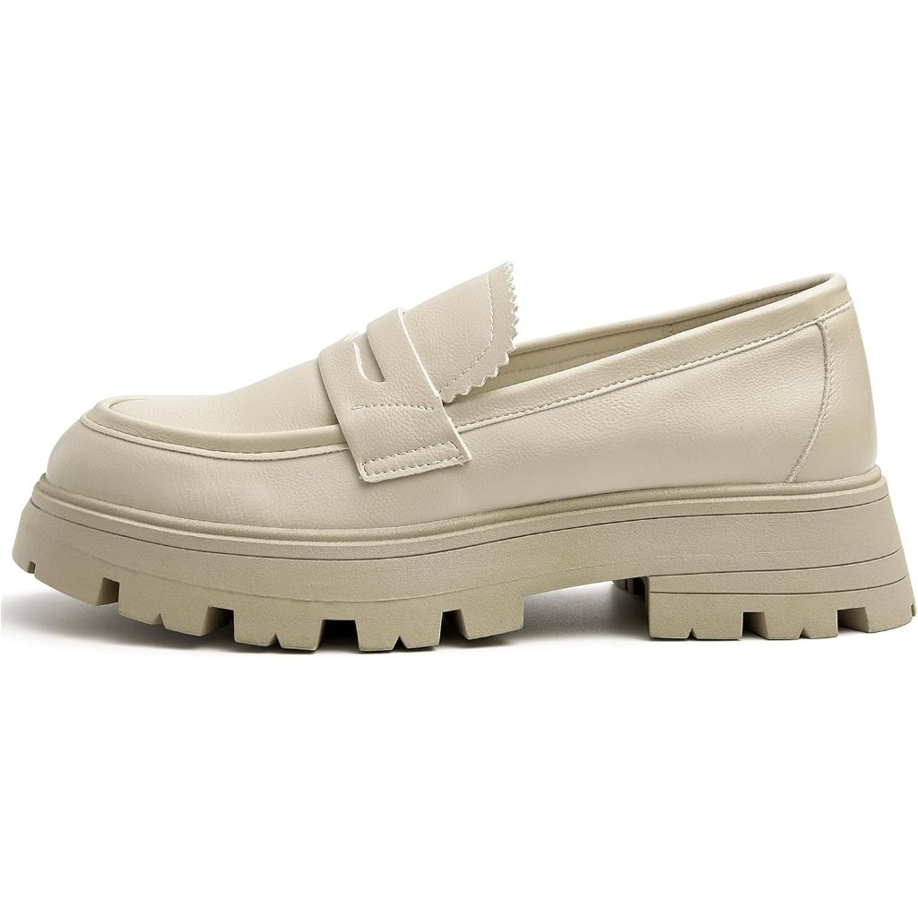 Cestfini Platform Chunky Loafers for Women, Beige - Size 7.5