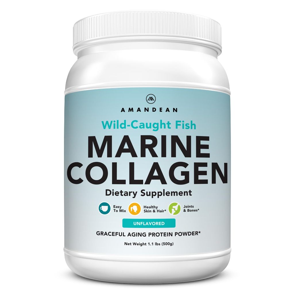 AMANDEAN Marine Collagen Peptides Powder. Double Hydrolyzed 18 Amino Acids for Skin, Hair, Nails.
