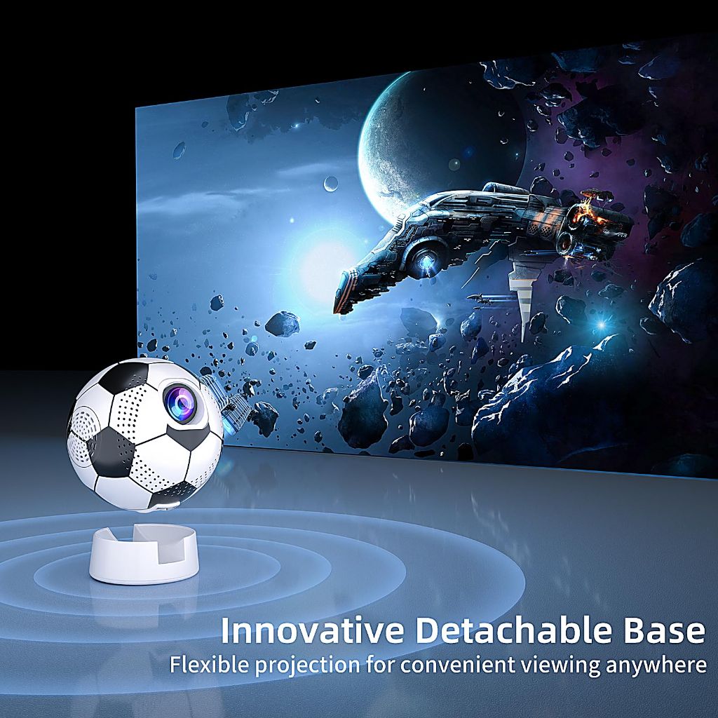 Soccer Ball Wi-Fi Bluetooth Portable Indoor/Outdoor Projector w/Stand