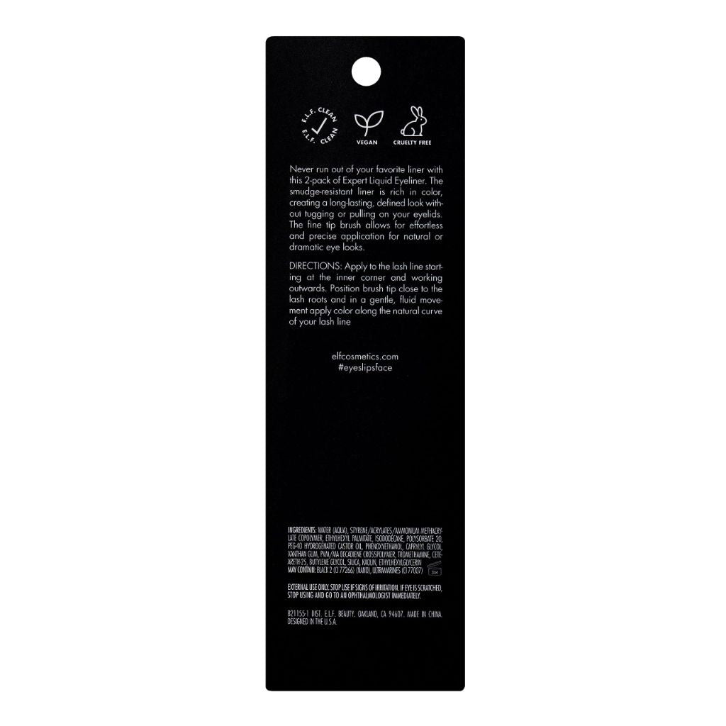 E.l.f. Expert Liquid Liner, High-Pigmented, Extra-Fine Liquid Eyeliner ,Jet Black, 0.14 oz, 2 count(Pack of 1)