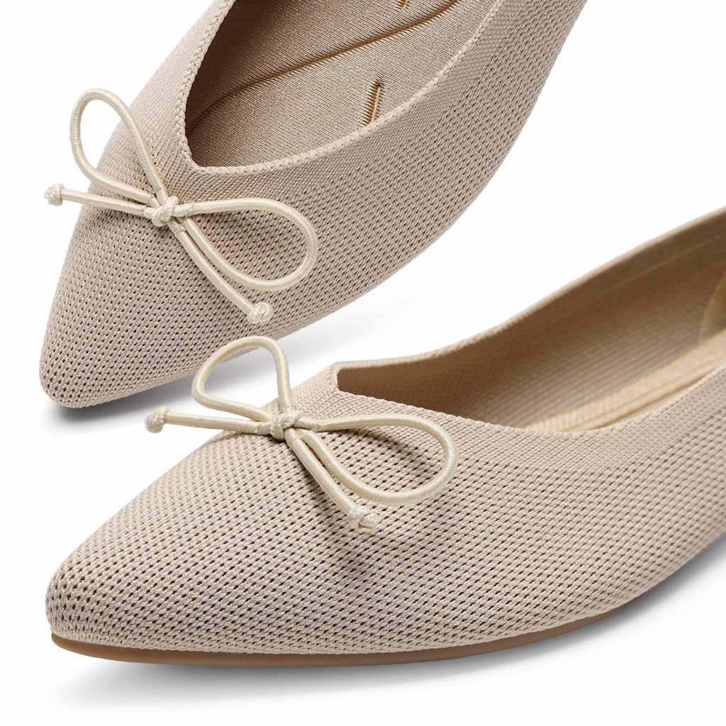 Ankis Ballet Flats Shoes for Women Dressy Comfortable, Pointed Toe Casual Work Flats for Women Foldable Beige