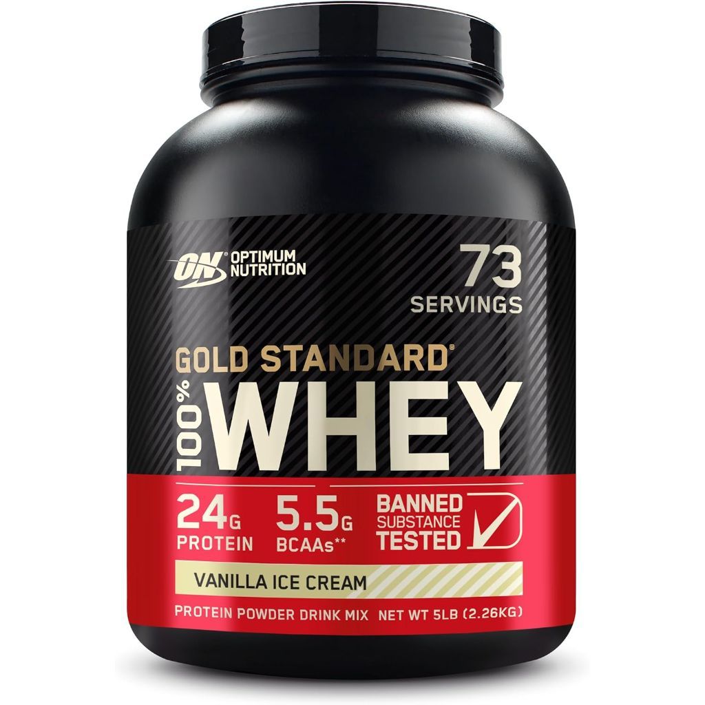 Optimum Nutrition Gold Standard 100% Whey Protein Powder, Vanilla Ice Cream, 5 lbs