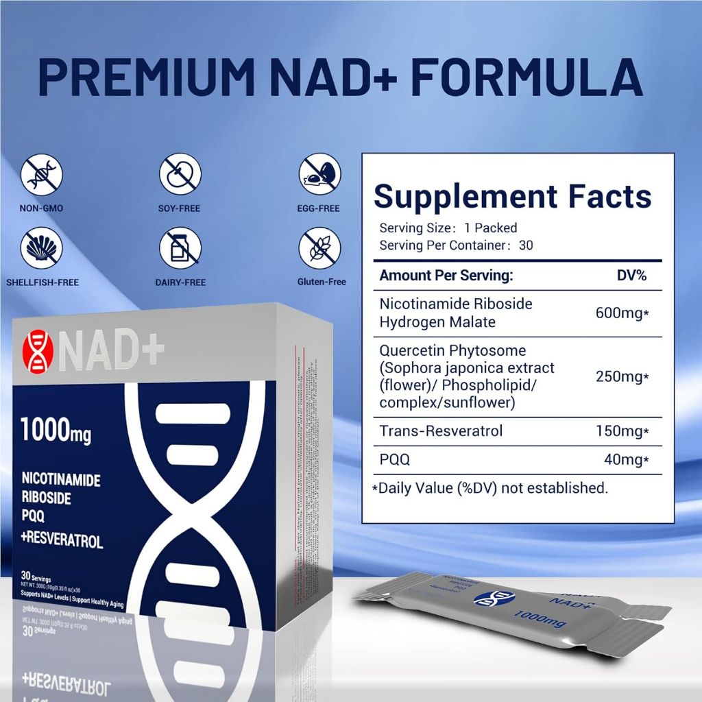 Premium NAD+ Liquid Supplement 1000mg with Nicotinamide Riboside & Resveratrol - 30 Packs
