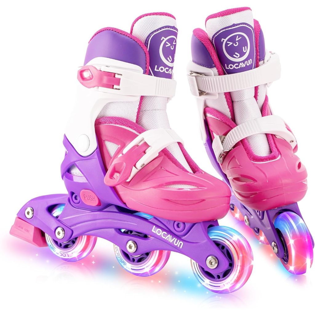 LOCAVUN Girl's Inline Skates with 4 Size Adjustable Light up Wheels - Pink/Purple, Medium - (US 13C-3Y)