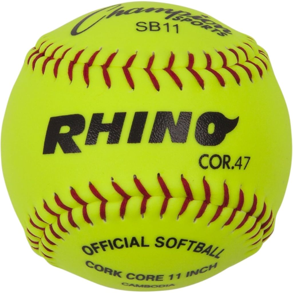 Champion Sports 11" Synthetic Leather Cover Softballs - Cork Core - Medium Compression - NFHS Approved - Raised Seams - Optic Yellow - Pack of 12