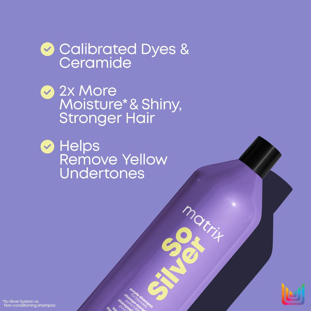 Matrix So Silver Purple Shampoo - Neutralizes Yellow Tones, Color Depositing, Brightening & Toning 33.8 Fl Oz