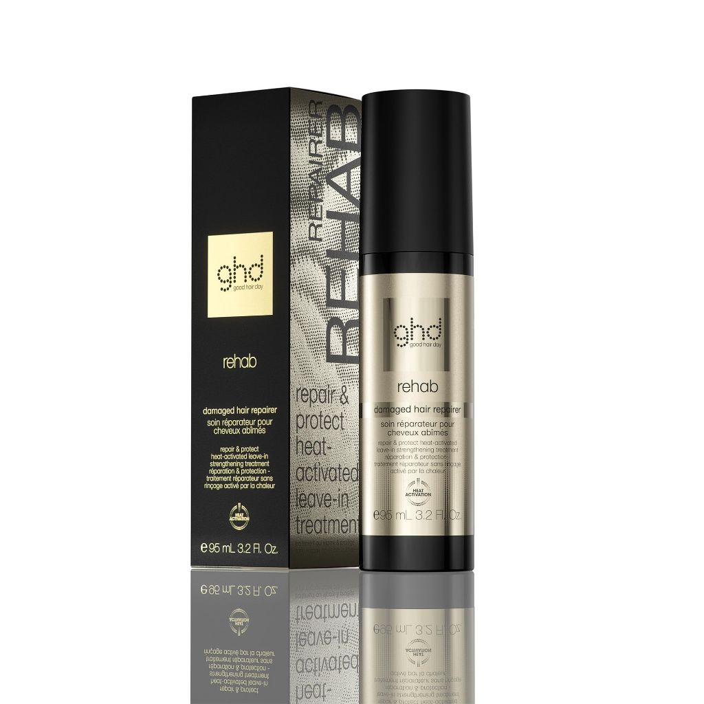 GHD Rehab Damaged Hair Repairer, Heat-Activated Leave-In Treatment, Silver and Black, 3.2 Fl Oz,