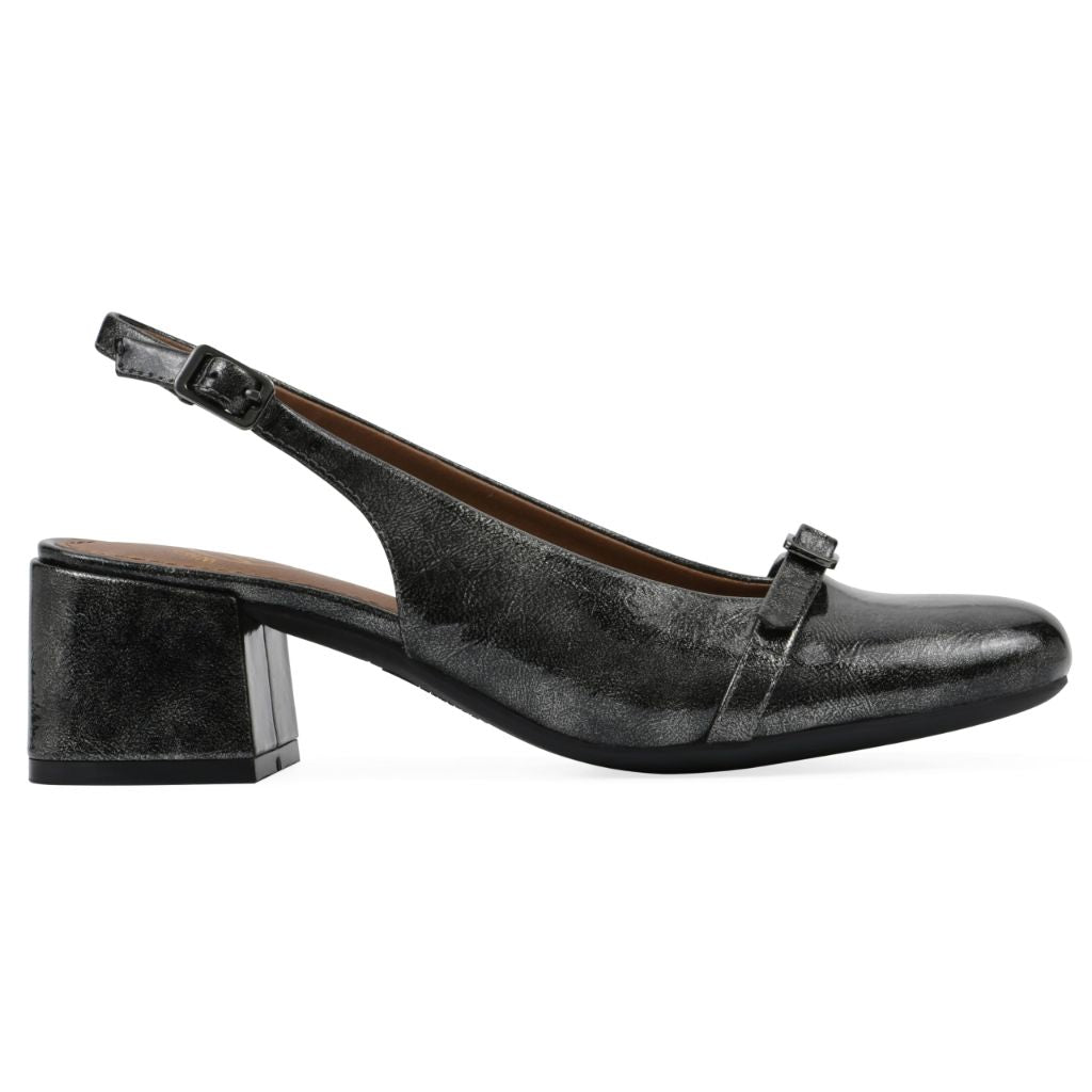 WHITE MOUNTAIN Women's Later Cap Toe Slingback Block Heel, Pewter/Patent, 9 M