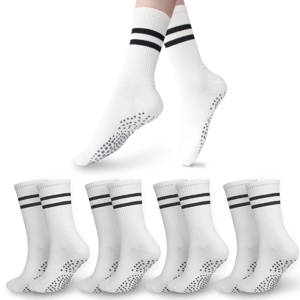 Wildarms 4 Pairs Pilates Socks with Grips for Women (4 White)