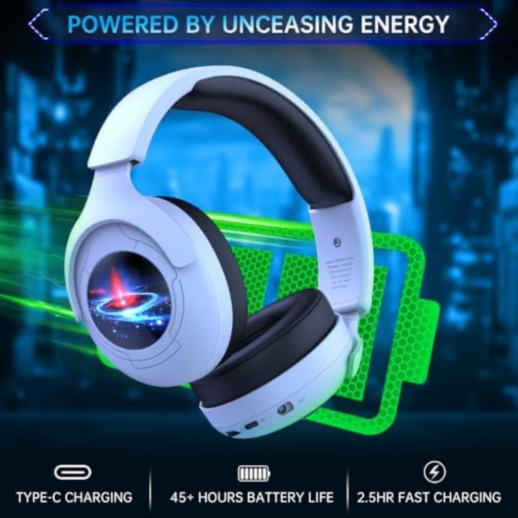 Gtheos Over Ear Wireless Gaming Headset for PS5, Surround Sound, Noise Cancelling, RGB Light - White