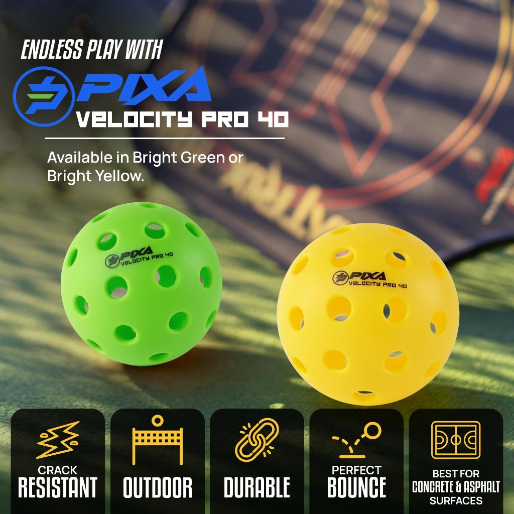 PIXA Pickleball Outdoor Pickleballs, Bright Yellow, 12-Pack