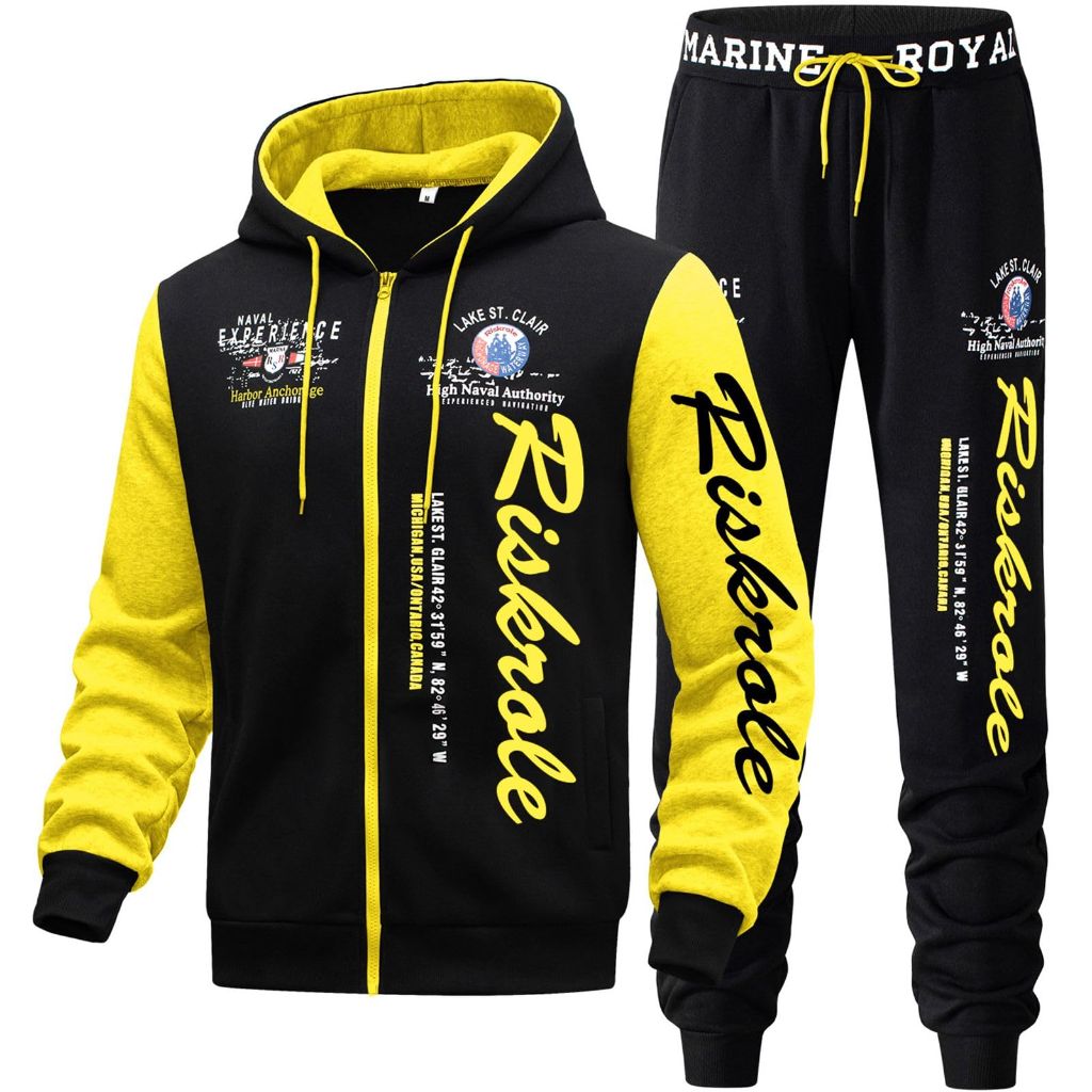SZ L, Riskrole Men’s Hoodie Tracksuit Set 2 Pieces Casual Athletic Warm Sweatsuits Zip up Outfits