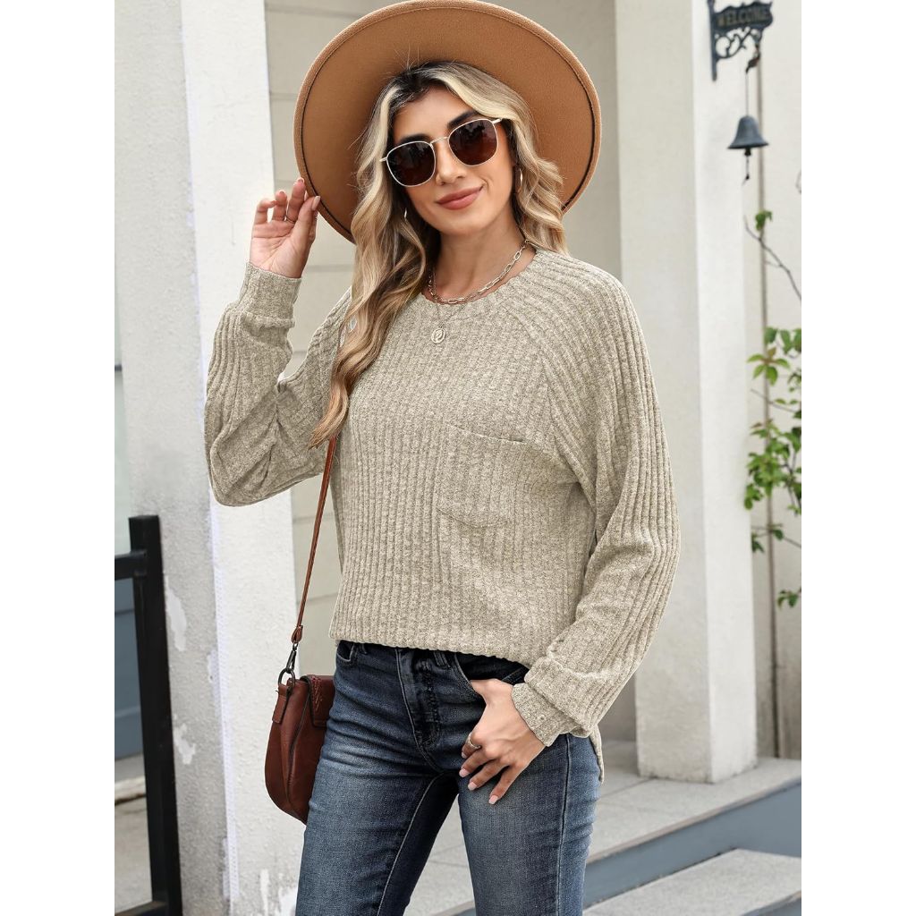 Motarto Lightweight Sweaters for Women Tunic Ribbed Tops Pull Over Casual Long Sleeve Shirts Plus Size Top for Daily Wear