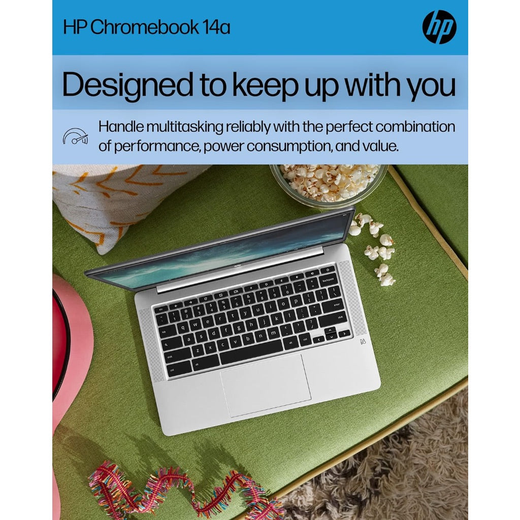 HP Chromebook 14 Laptop, Intel Celeron N4120, 4 GB RAM, 64 GB eMMC, 14" HD Display, Chrome OS, Thin Design, 4K Graphics, Long Battery Life, Ash Gray Keyboard (14a-na0226nr, 2022, Mineral Silver)