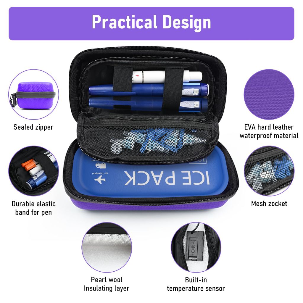 Cotchen Insulin Pen Cooler Travel Case, Diabetic Supplies Medication Insulated Cool Organizer with 2 Ice Packs, Temperature Display, TSA Approved, Long-Lasting Cooling & Portable for Daily and Trips