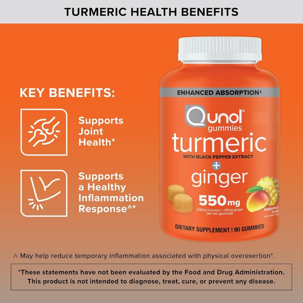 Qunol Turmeric and Ginger with Black Pepper Gummies, 90ct Gummies
