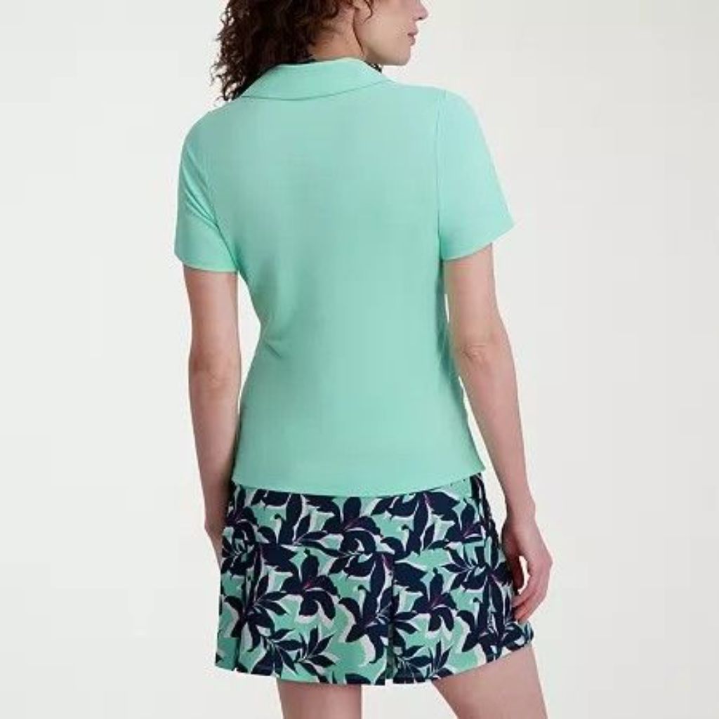 Stella Parker Women's Side Ruched Y-neck Short Sleeve Polo - Green Mist , Size XL