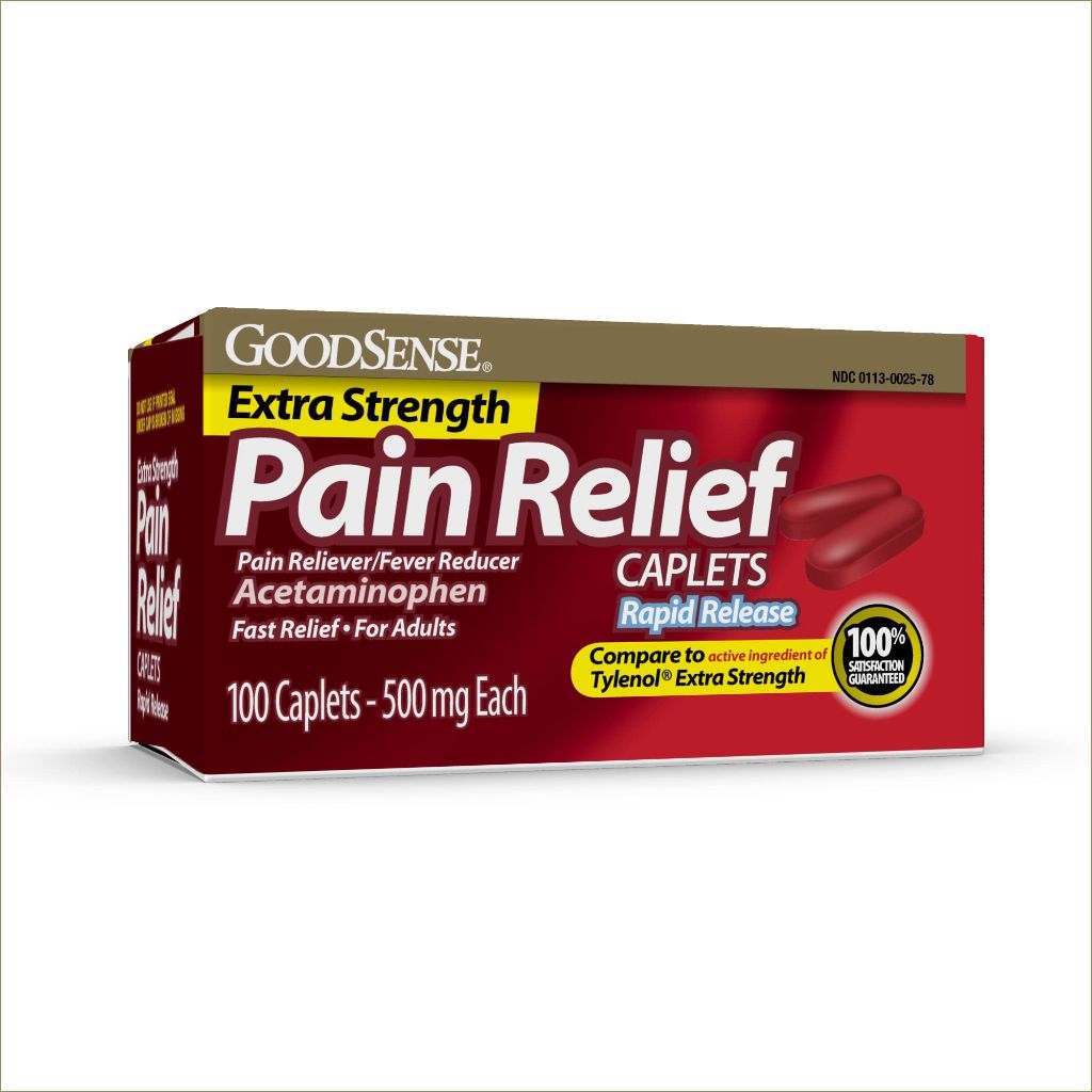 GoodSense Rapid Release Pain Relief, Acetaminophen Caplets 500 mg | 100 Count