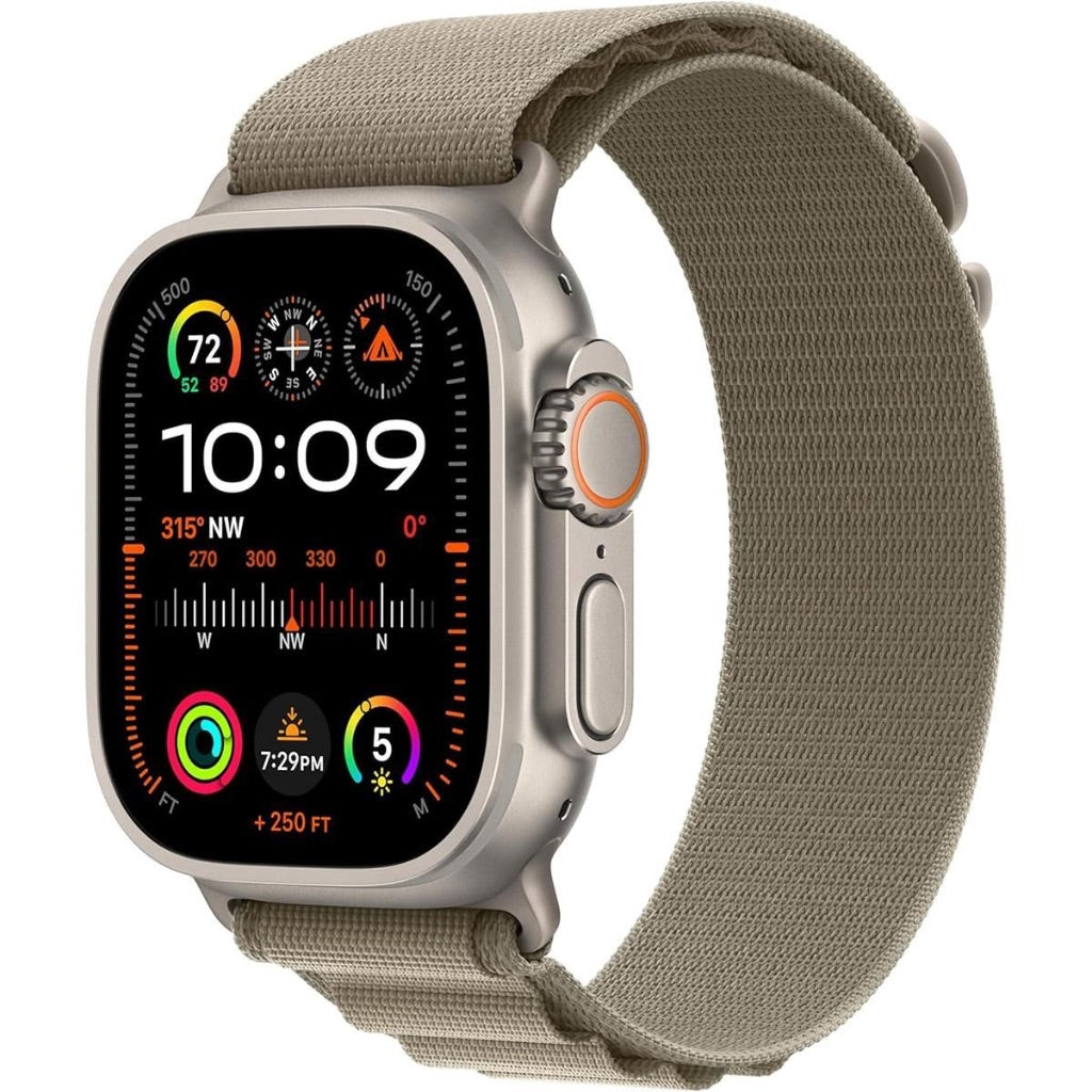 Apple Watch Ultra 2 GPS + Cellular, 49mm Titanium Case, Small Strap Olive Alpine Loop