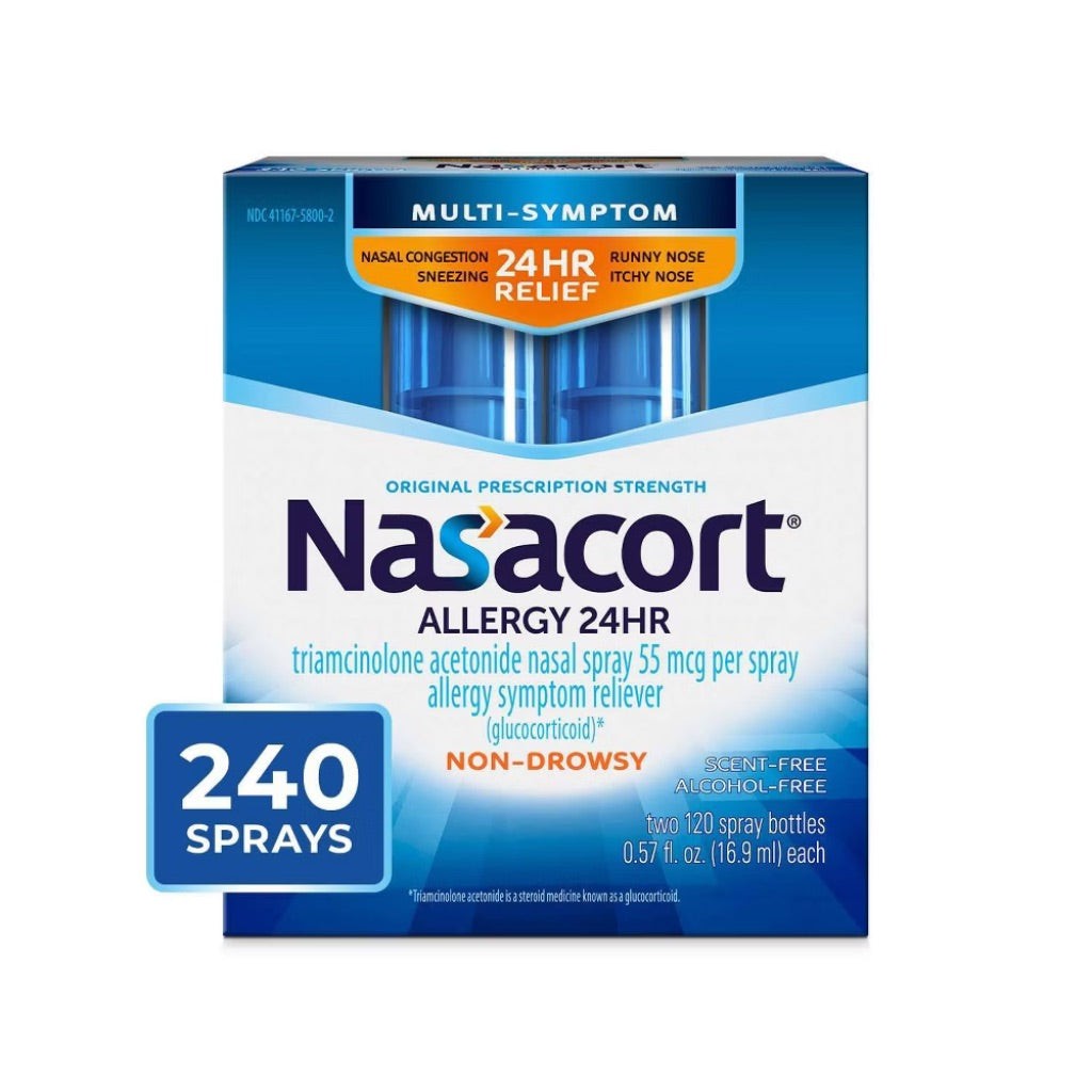 Nasacort 24H Multi-Symptom Allergy Relief Spray, Non-Drowsy (Triamcinolone Acetonide) - 120 Sprays (Twin Pack)