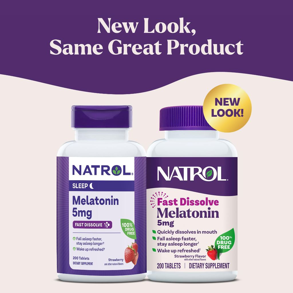 Natrol Melatonin 5mg Fast Dissolve Tablets, Sleep Support Supplements for Adults, Strawberry Flavor, 200 Tablets