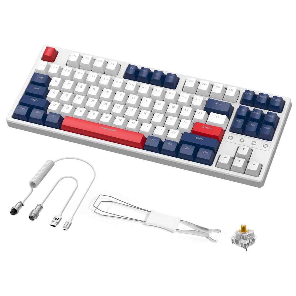 Wireless Gaming Keyboard and Custom Coiled USB C Cable, Triple Mode 2.4GHz/BT 5.0/USB-C
