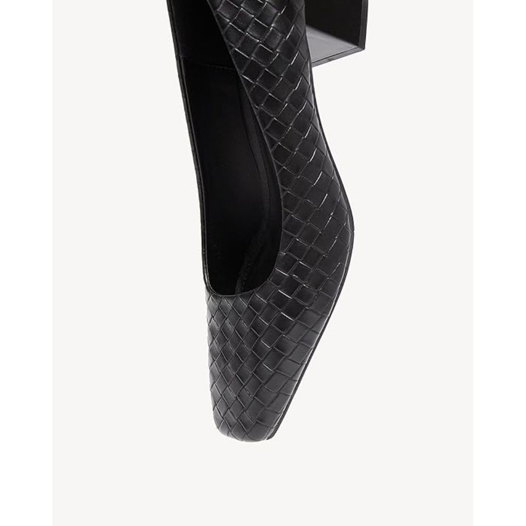 NewBella Women’s Patent Square Toe Low Chunky Block Heel Pumps - Black, Size 7.5