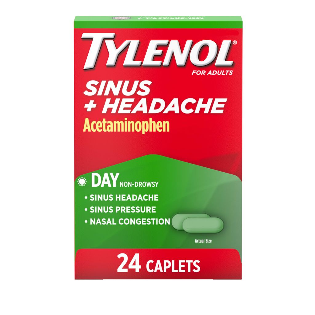Tylenol Sinus + Headache Daytime Non-Drowsy Relief Caplets, Acetaminophen 325mg, 24 Count