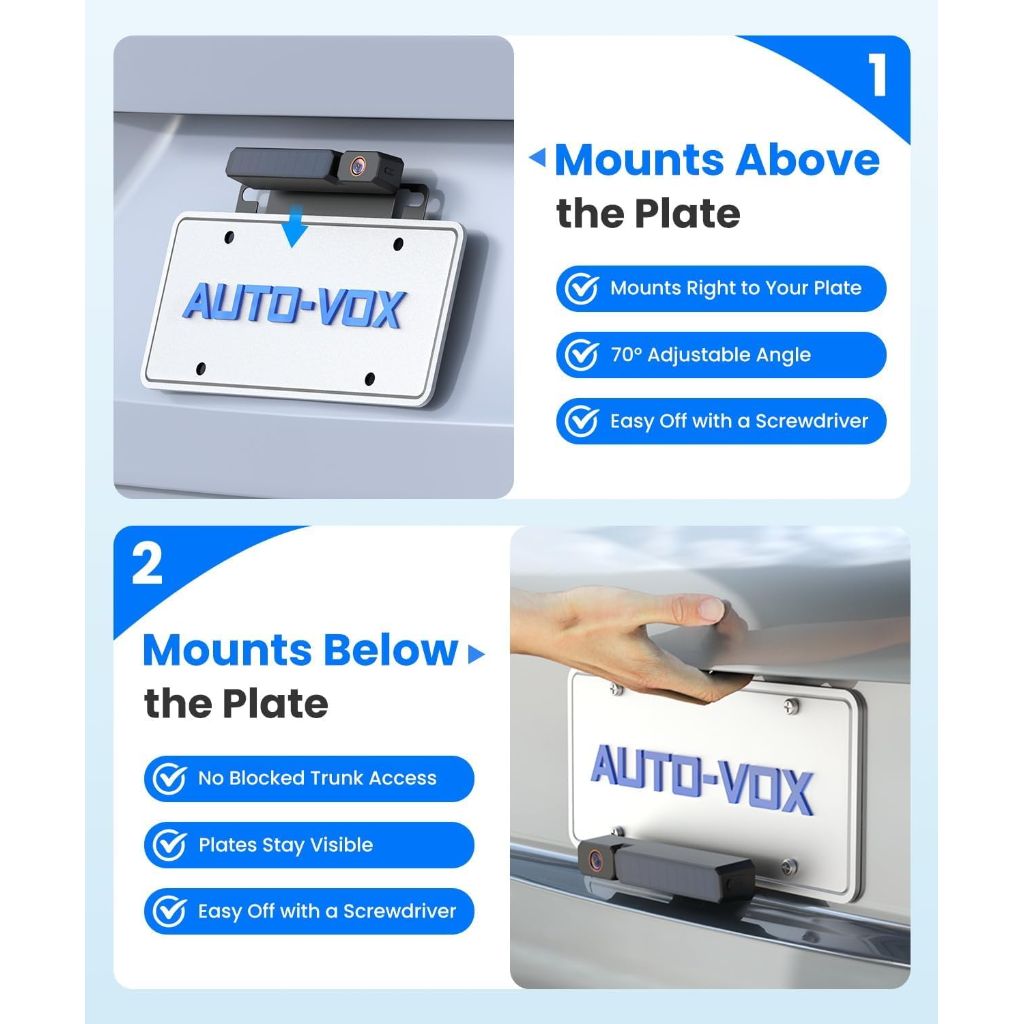AUTO-VOX Solar Wireless Backup Camera with 5" 1080P Monitor: 5000mAh Battery 2 Mins DIY Installation & 2 Split Screen Back Up Camera, IP69K Waterproof Reverse Camera for Car, Van, SUV, Truck, Trailer