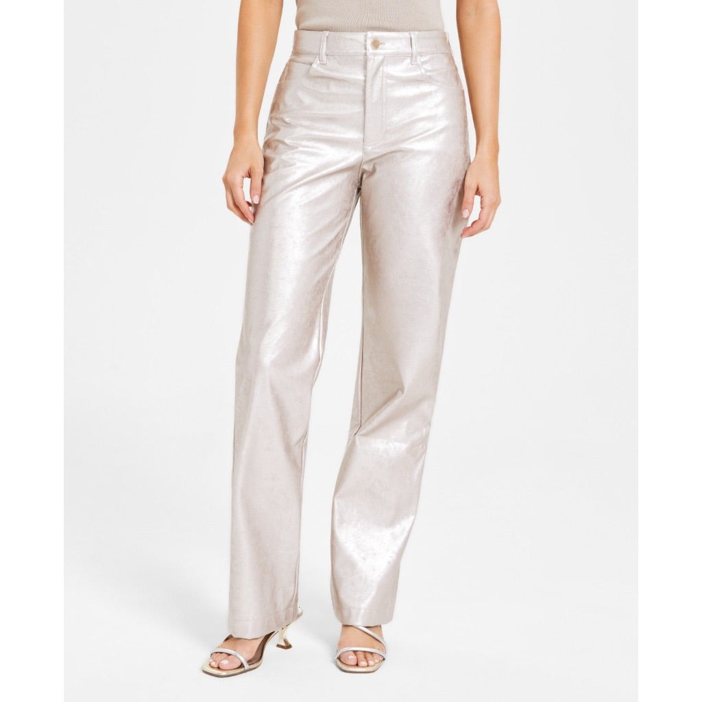 Guess Women's Ambra Metallic Straight-Leg Pants - Metallized Champagne, XSx29