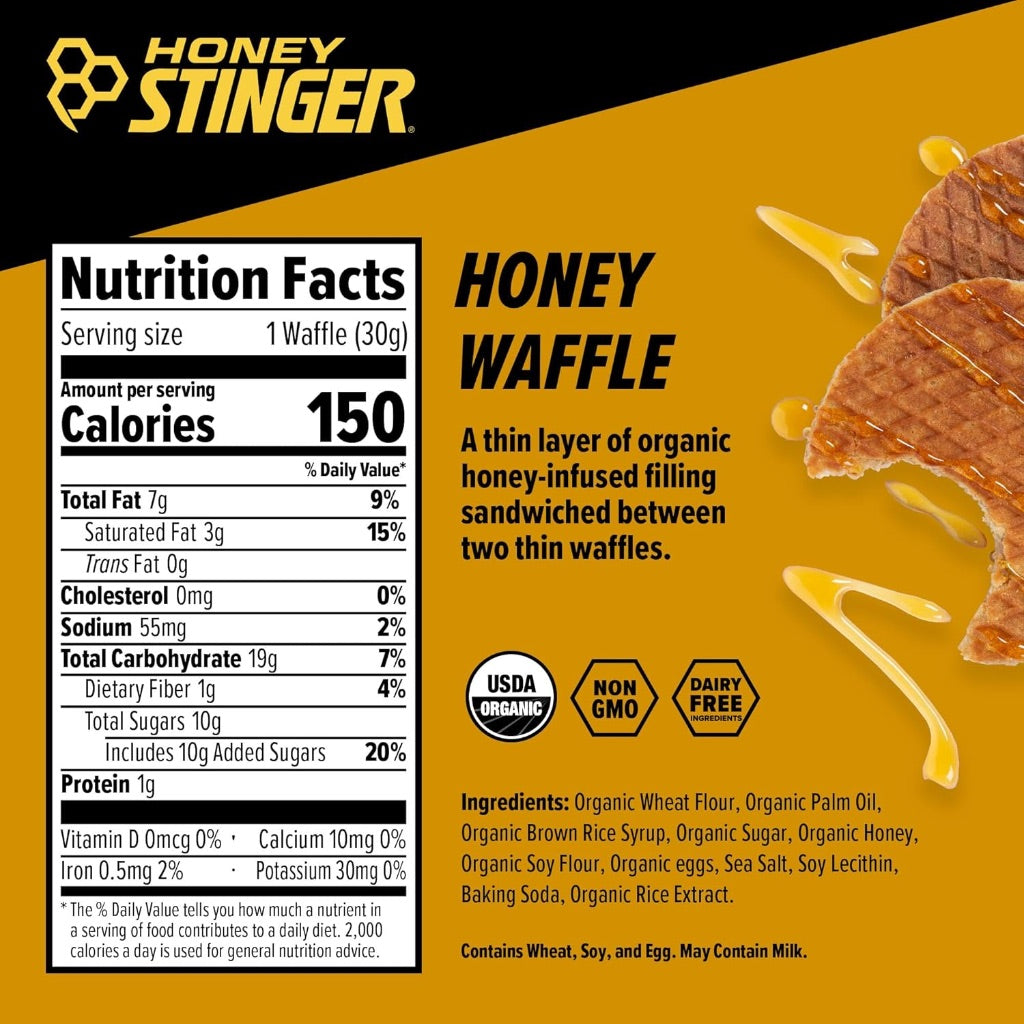 Honey Stinger Organic Energy Waffles, Honey, 1.06oz - 24ct