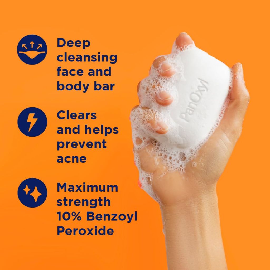 PanOxyl Acne Treatment Bar with 10% Benzoyl Peroxide, Maximum Strength Bar Soap 4 oz