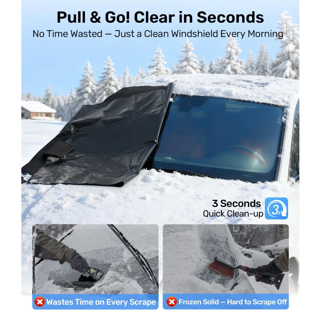 Zanch Upgrade Windshield Cover for Ice & Snow [Fast Install & Removal] Small to Mid-Size SUVs - (69''x48'')