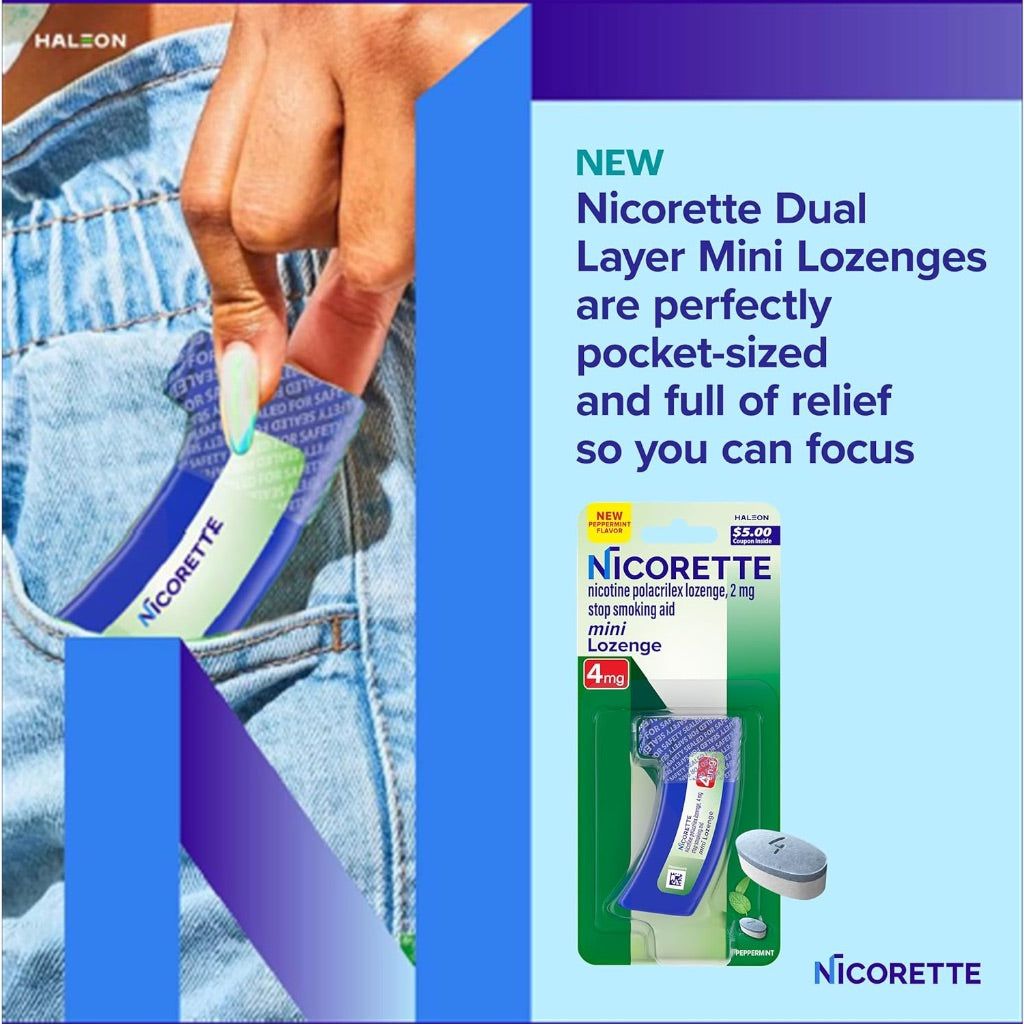 Nicorette Mini Nicotine Lozenges, 4 mg Stop-Smoking Aid, Peppermint Flavor, 101ct (81 Count + 20 Count)