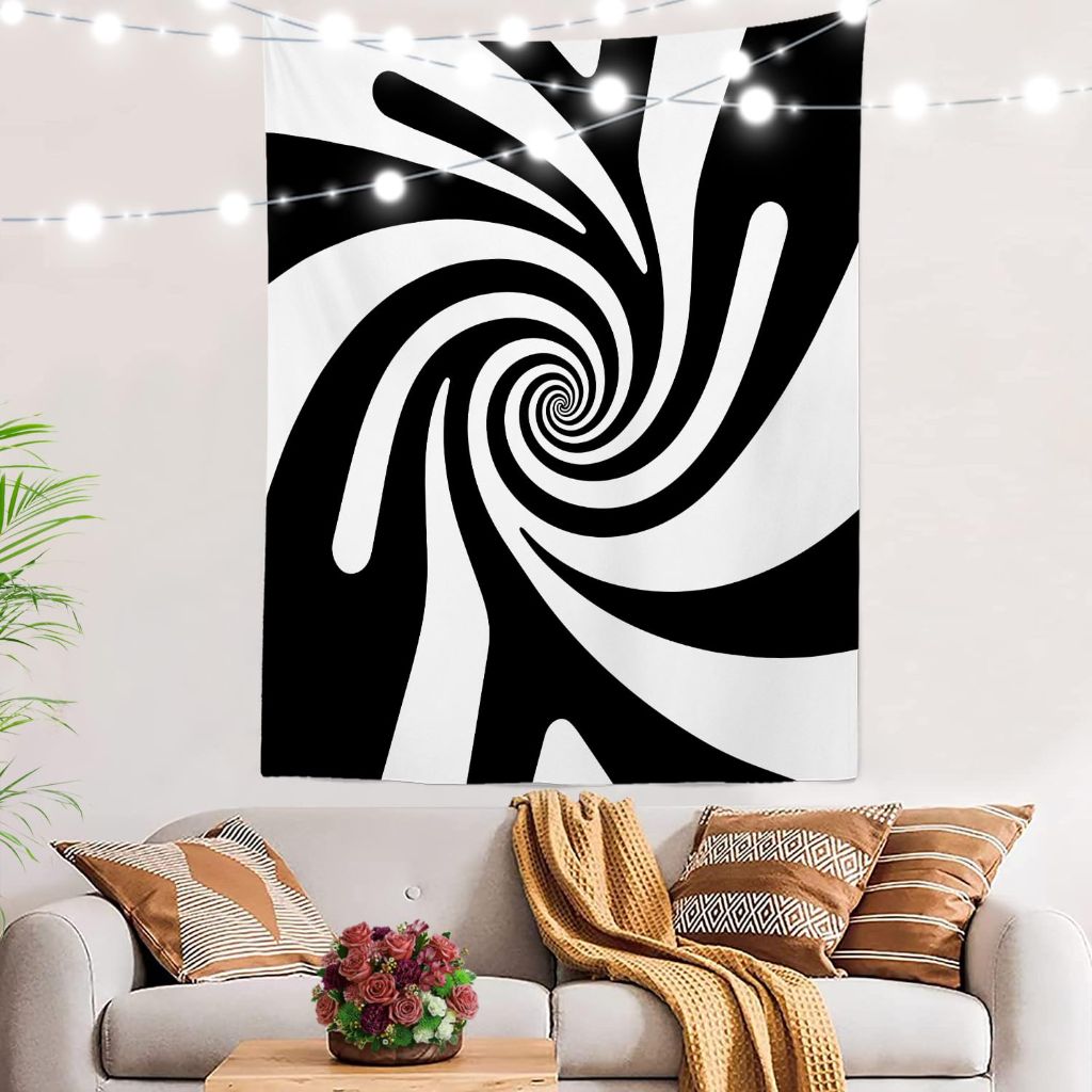 BaoNews Black Tapestry White Psychedelic Vortex Large Wall Hanging Polyester Tablecloths 59.1 X 39.4 Inches