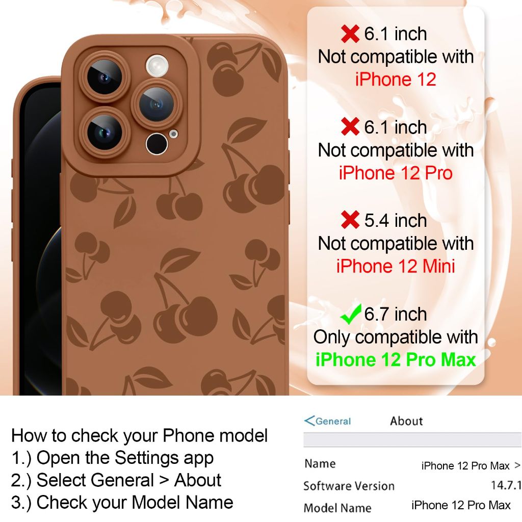KANGHAR for iPhone 12 Pro Max Case | Cute Cherry Design | Soft Flexible TPU | Anti-Scratch Protective Cover | Brown