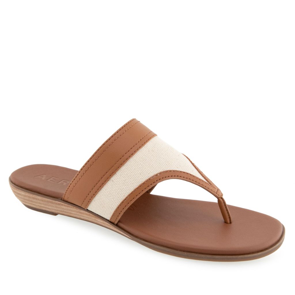 Aerosoles Women's Gesa Flat Thong Sandal, Natural/Tan Canvas, 5.5M