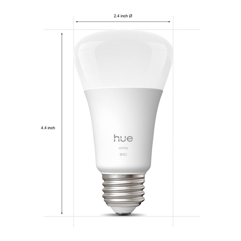 Philips Hue Smart LED A19 Bulbs, Warm White, 27000K, E26, 9W/810L, Dimmable - 4 Pack