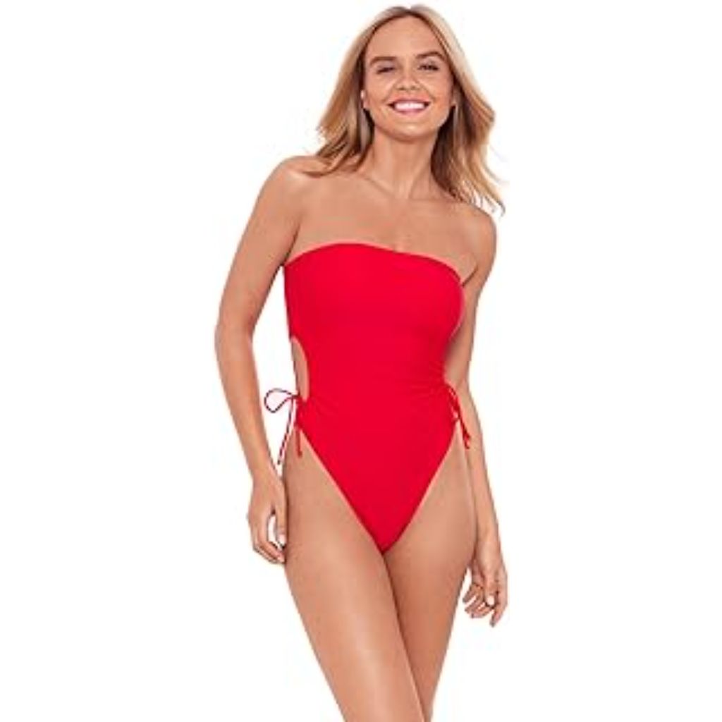 Sports Illustrated Womens Strapless One Piece W/Adjustable Side Cutouts