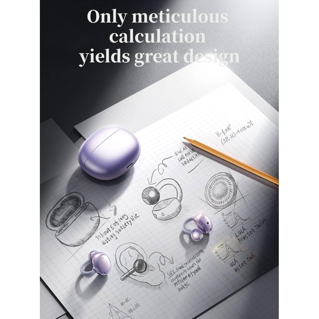 ShareHag Open-Ring Clip-On Wireless Earbuds, Purple