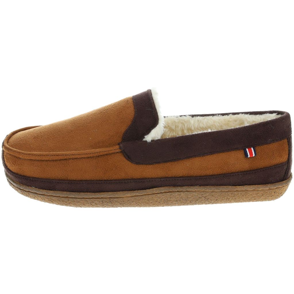 IZOD Men's Memory Foam Slipper, Classic Two-Tone Moccasin, (Medium / 8-9, Tan)
