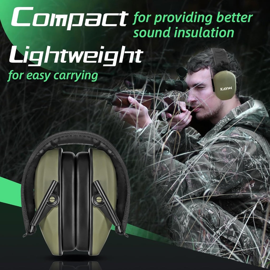 KAYNN 018 Shooting Ear Protection NRR 27dB,Adjustable Foldable Noise Reducing Hearing Protection Earmuffs for Shooting(1Pack-Green)